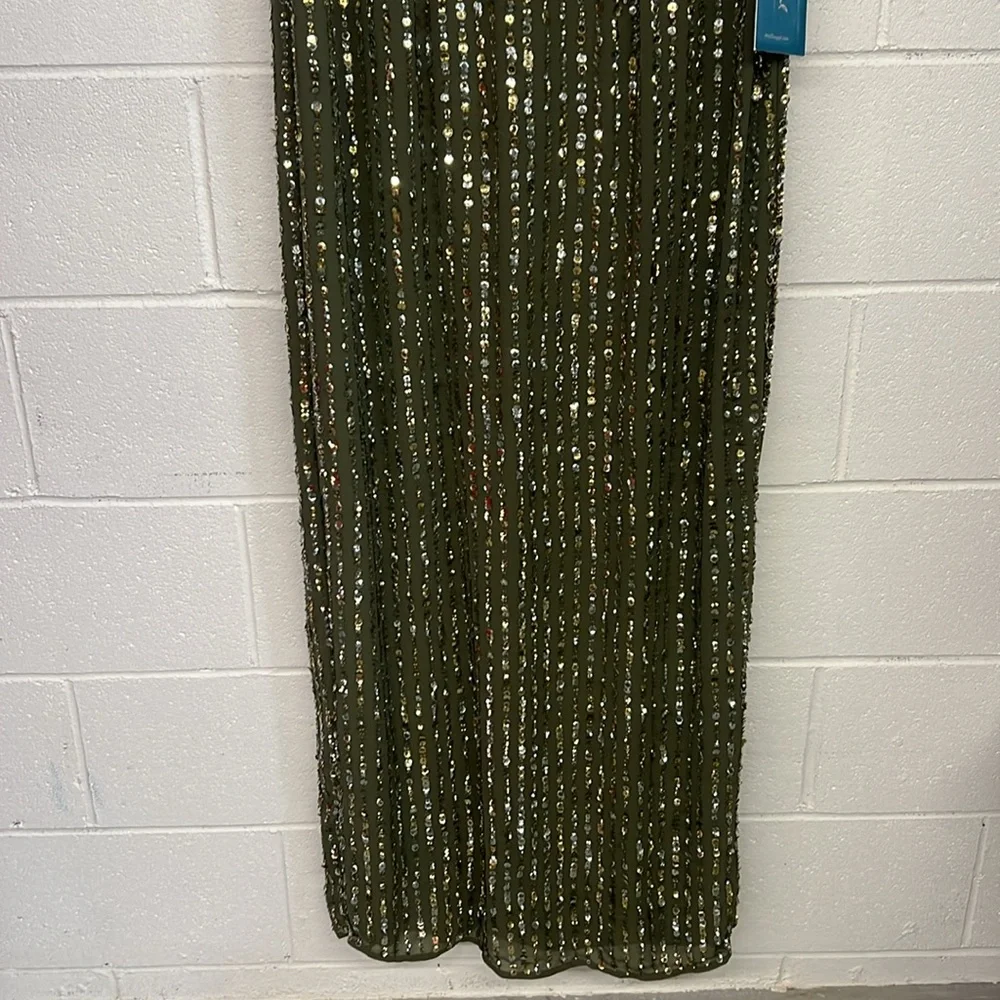 NWT Mac Duggal Size 10 Olive Green Sequined High Neck Sleeveless Column Gown - Picture 8 of 10
